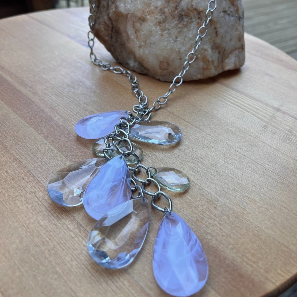 R.J. Graziano (RJG) long silver necklace with teardrop crystals